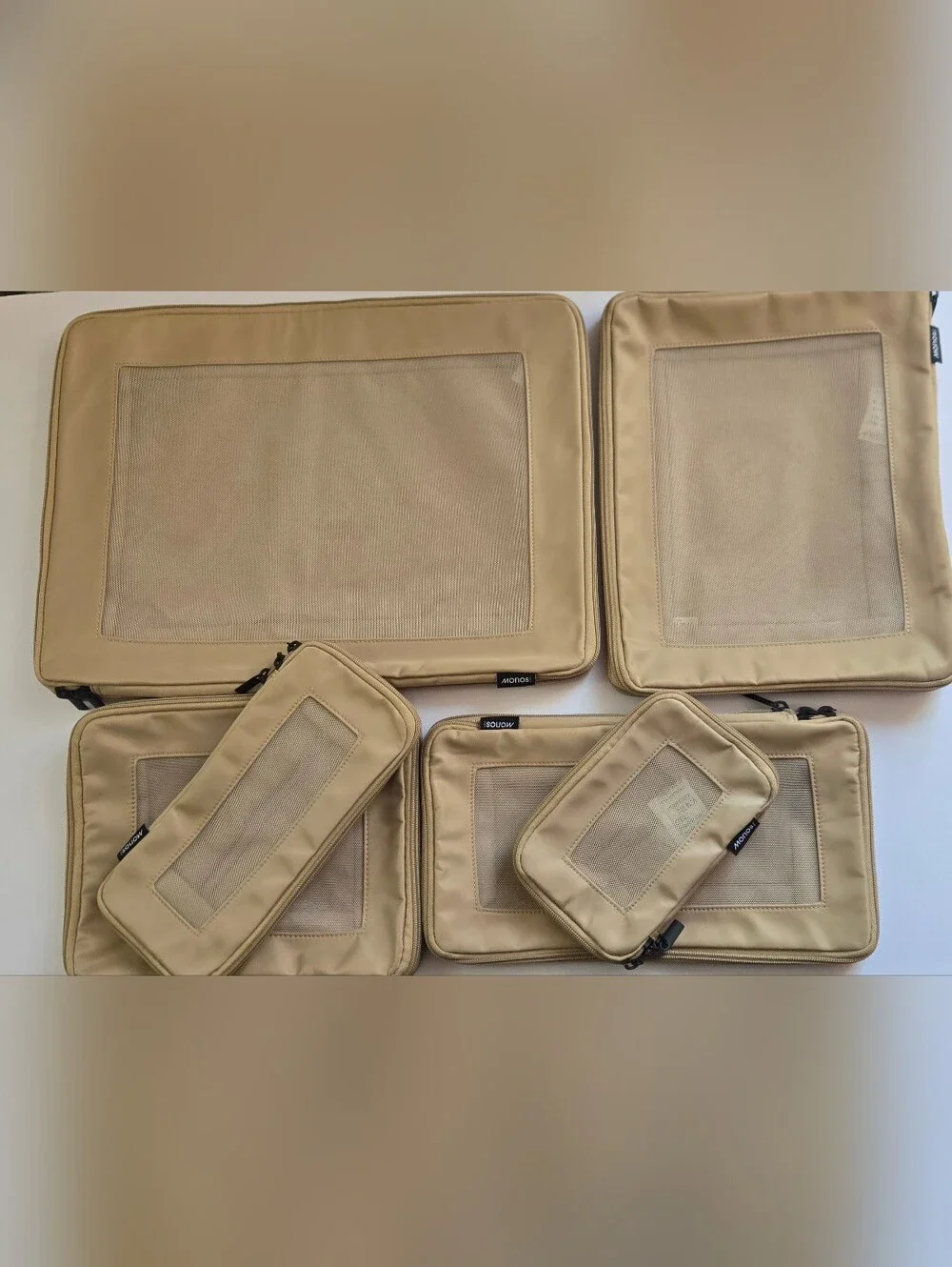 Monos Compressible Packingh Cubes Set of 6 Tan Brand New Travel Organizers